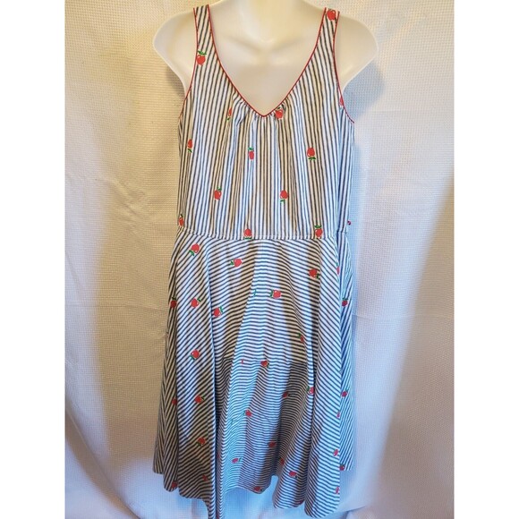 Vtg 1960s Coco Of California Blue White Striped Apple Print Button Dress Sz 12 - Picture 6 of 11